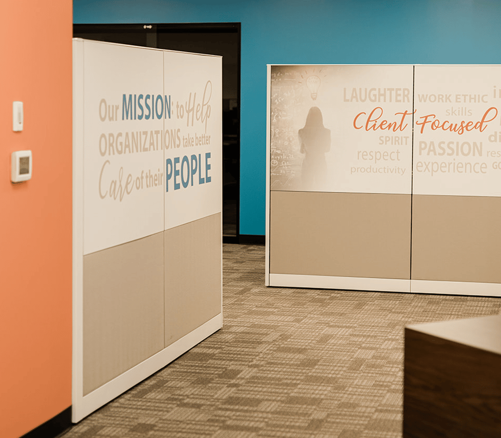 Inspirational quotes displayed in a corporate office